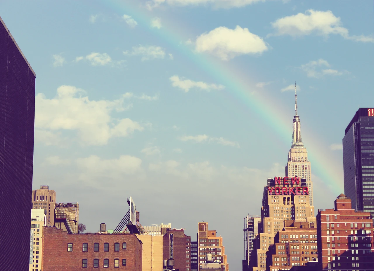 Empire State Building and a rainbow above Manhattan